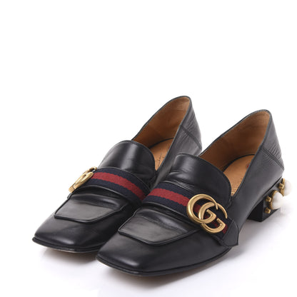 Gucci Betis Glamour Calfskin Web Pearl Embellished Peyton 35mm Loafer Pumps 37 Black 3 of 7