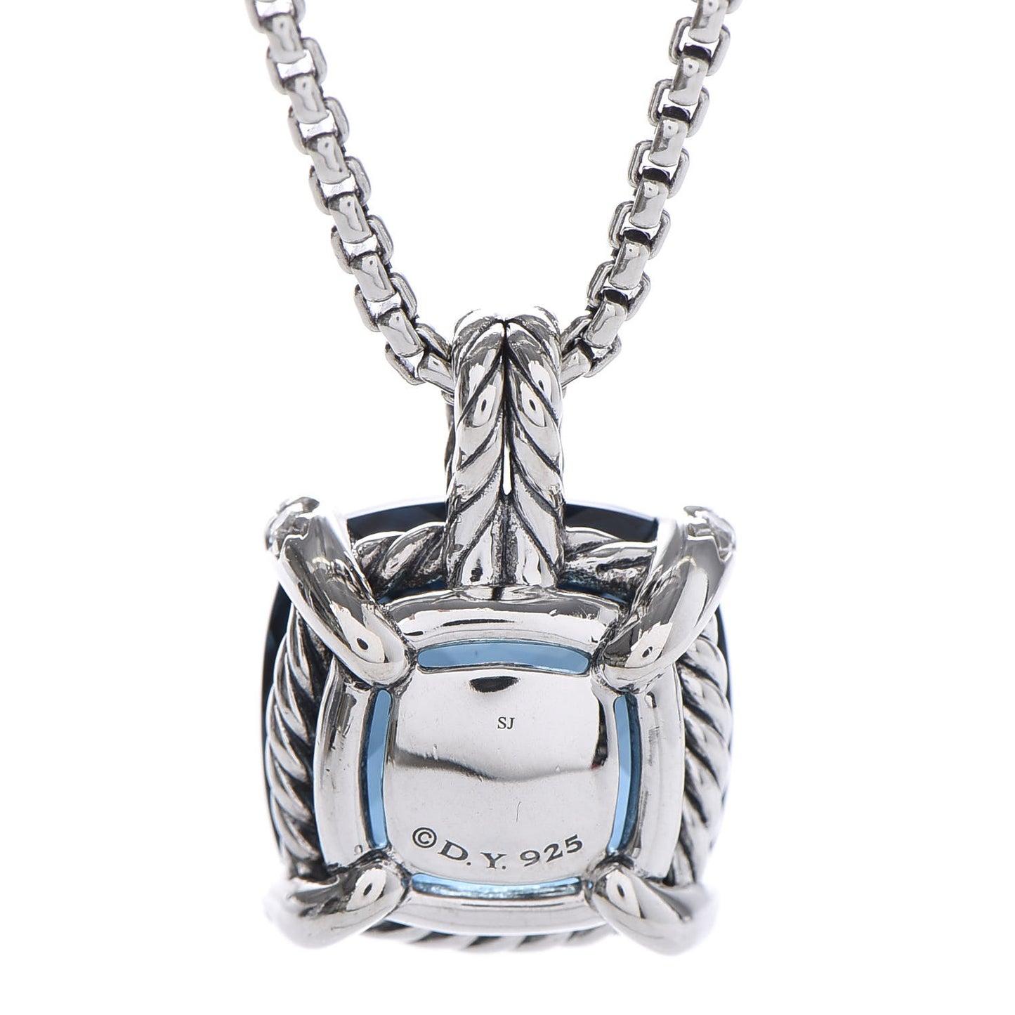 Sterling Silver Diamond Hampton Blue Topaz 14mm Chatelaine Pendant Necklace