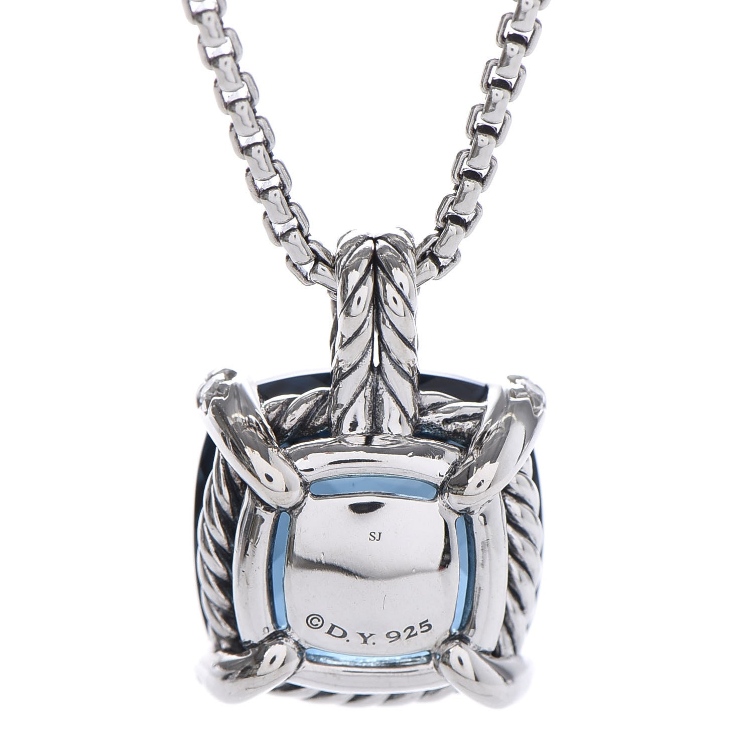 David Yurman Sterling Silver Diamond Hampton Blue Topaz 14mm Chatelaine Pendant Necklace 5 of 6