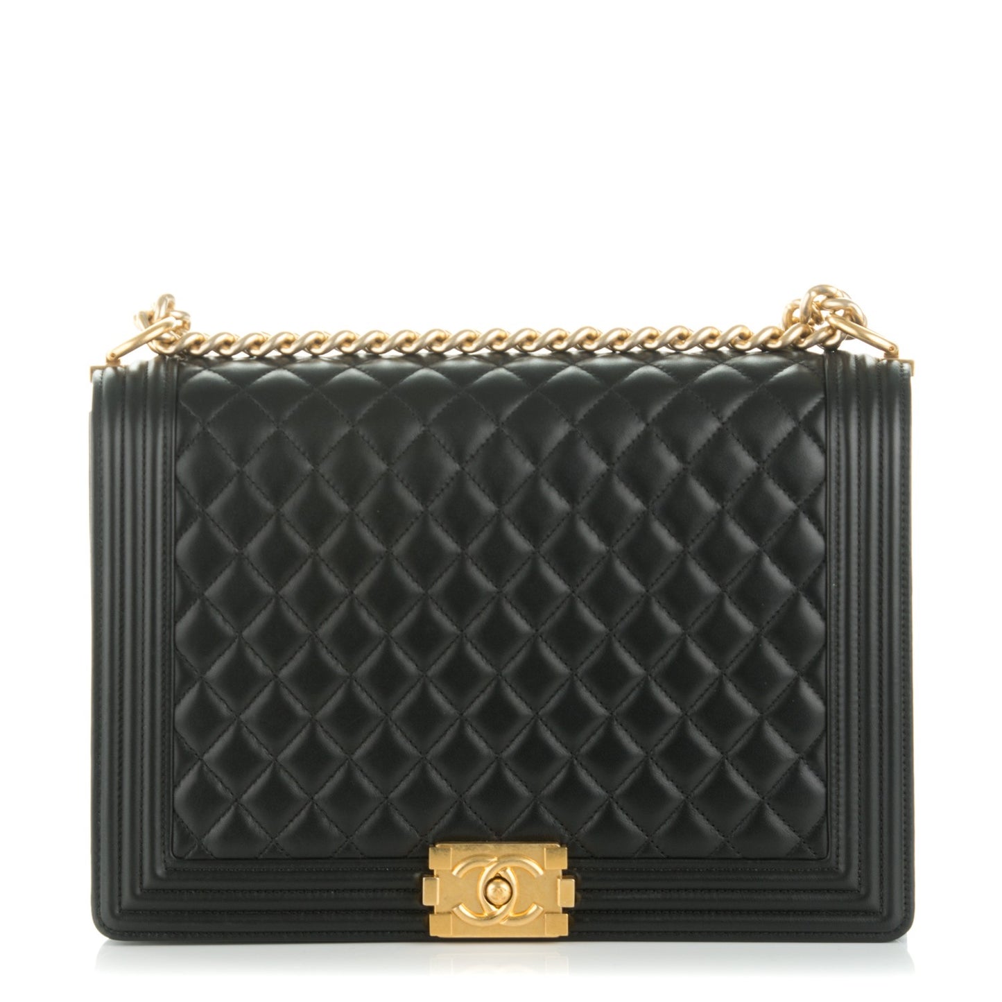 Lambskin Quilted Large Boy Flap Black