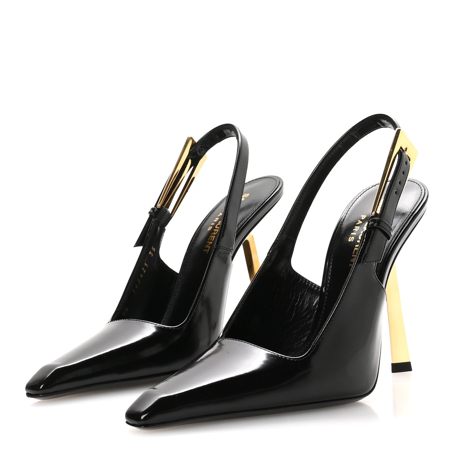 Saint Laurent Glazed Calfskin Lee Slingback Pumps 35 Black 4 of 10