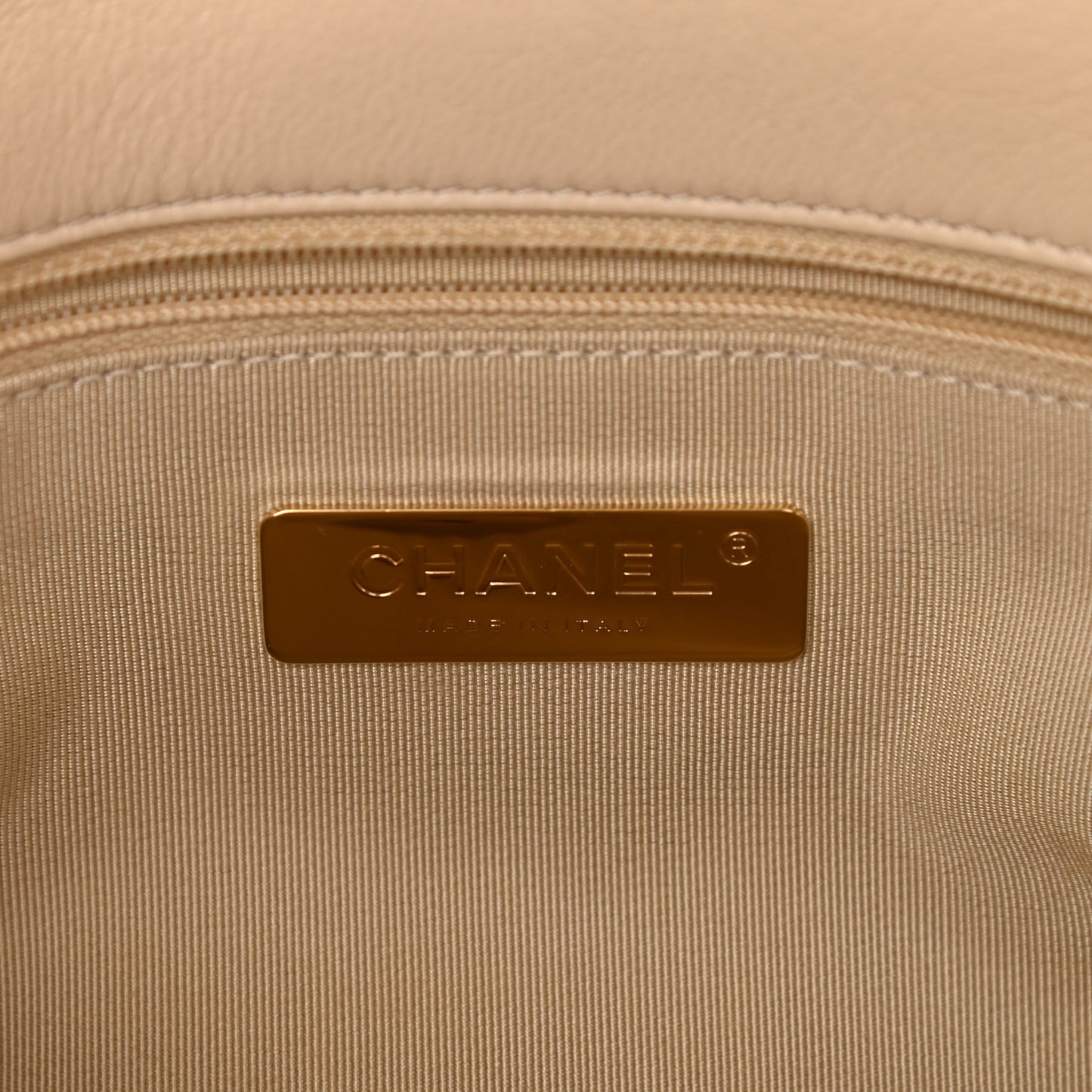 Goatskin Quilted Medium Chanel 19 Flap Beige
