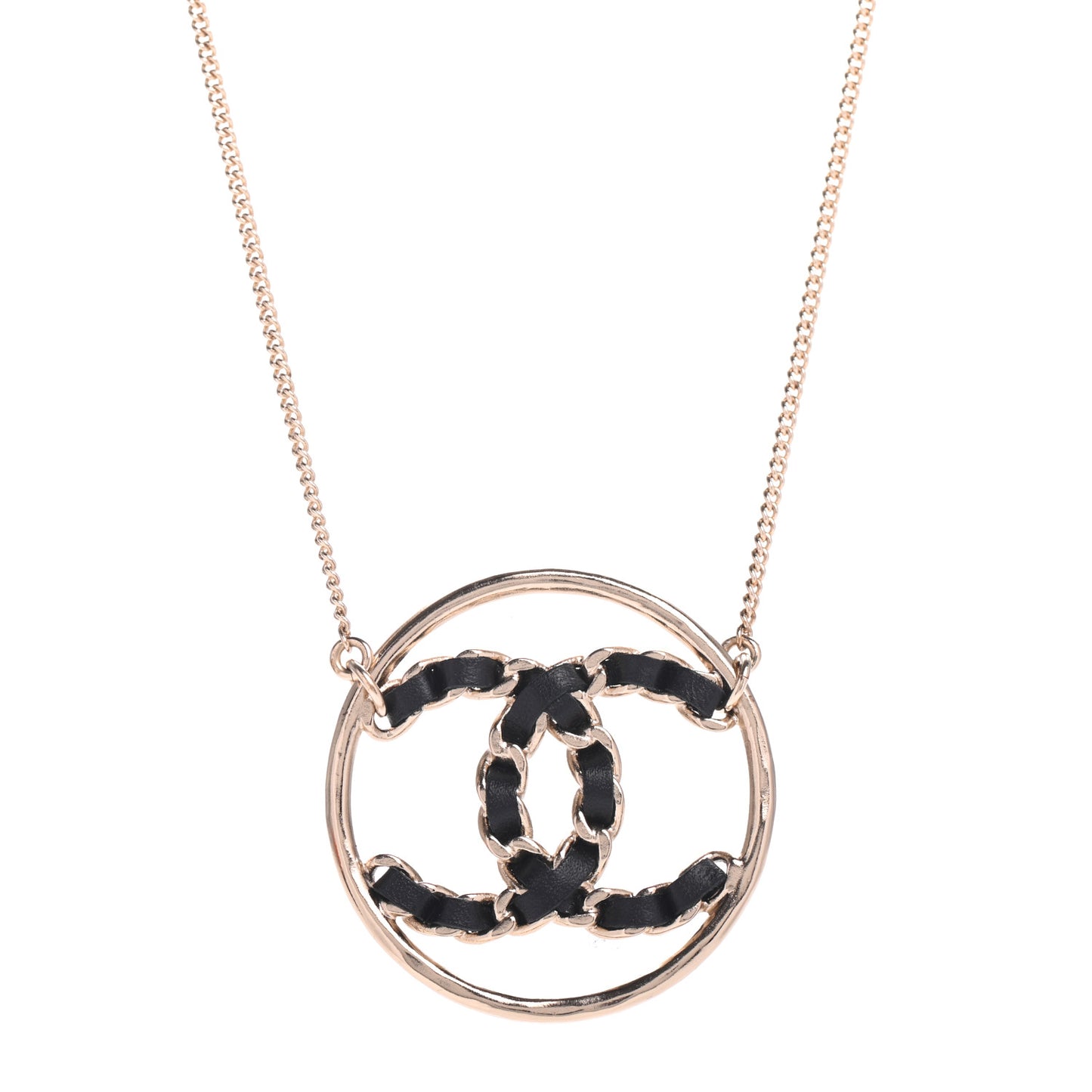 Lambskin CC Chain Necklace Gold Black