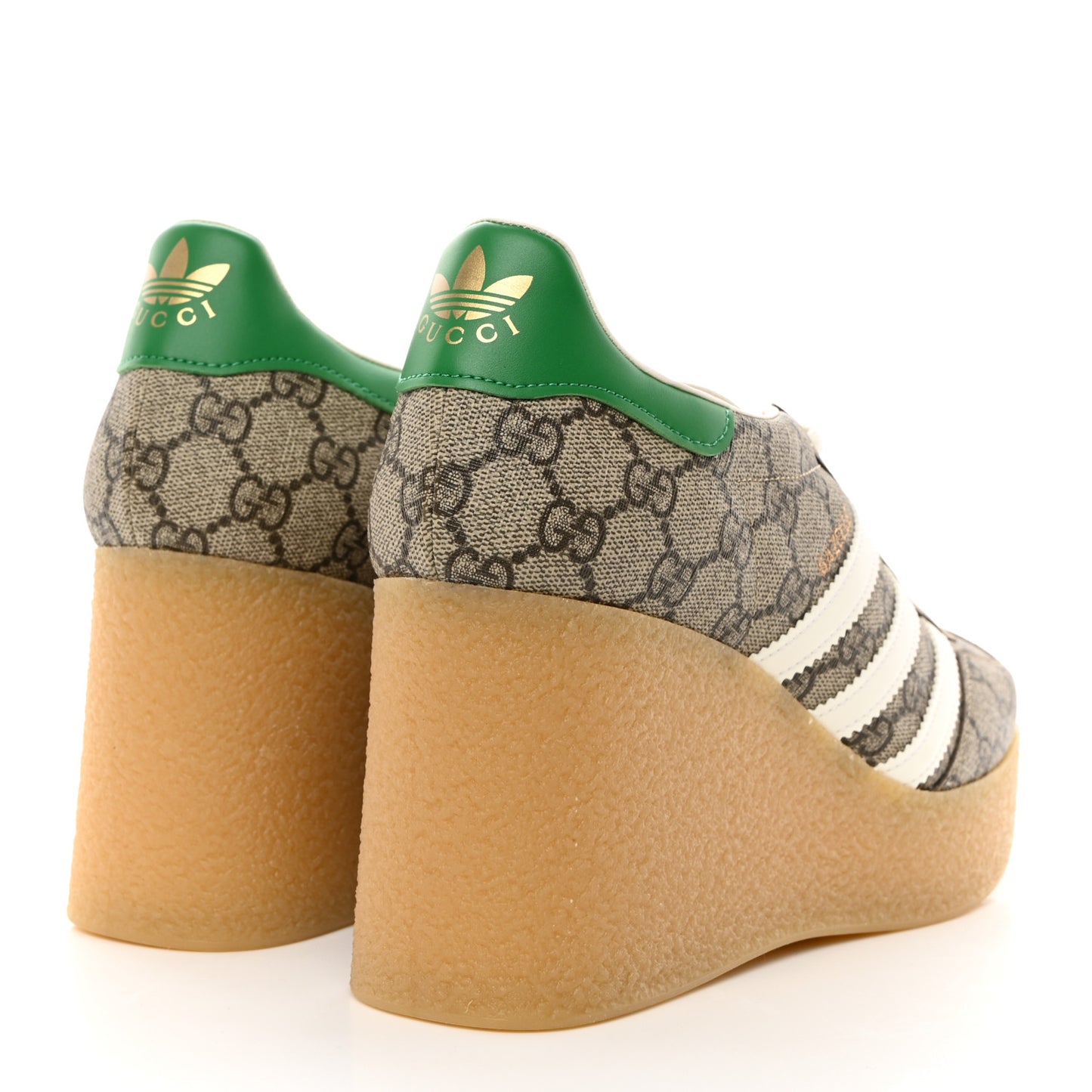 X ADIDAS GG Supreme Monogram Gazelle Wedge Sneakers 40.5 Beige Ebony Off White New Shamarock