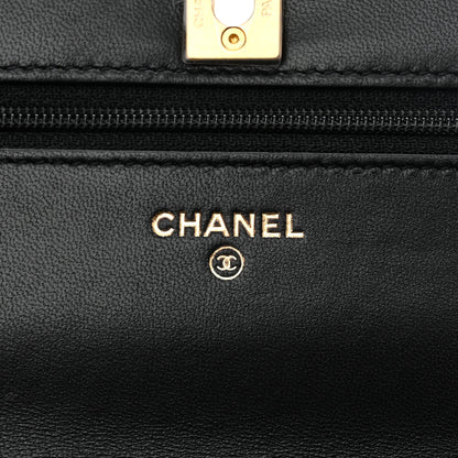 Chanel Lambskin Quilted CC Pearl Crush Wallet on Chain WOC Black 6 of 11