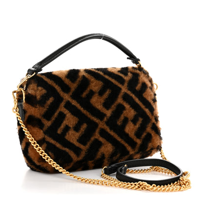 Fendi Shearling Vitello Dolce Macro FF 1974 Mini Baguette Tobacco Black 3 of 11