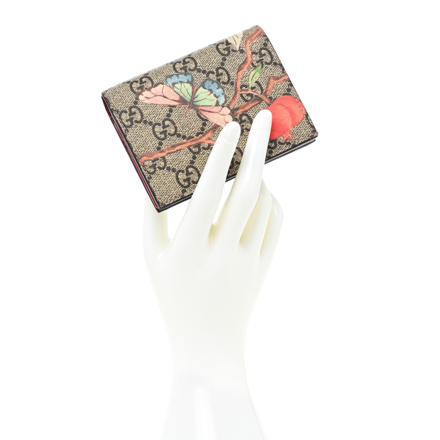 Gucci GG Supreme Monogram Tian Card Case Beige Multicolor Red 2 of 8