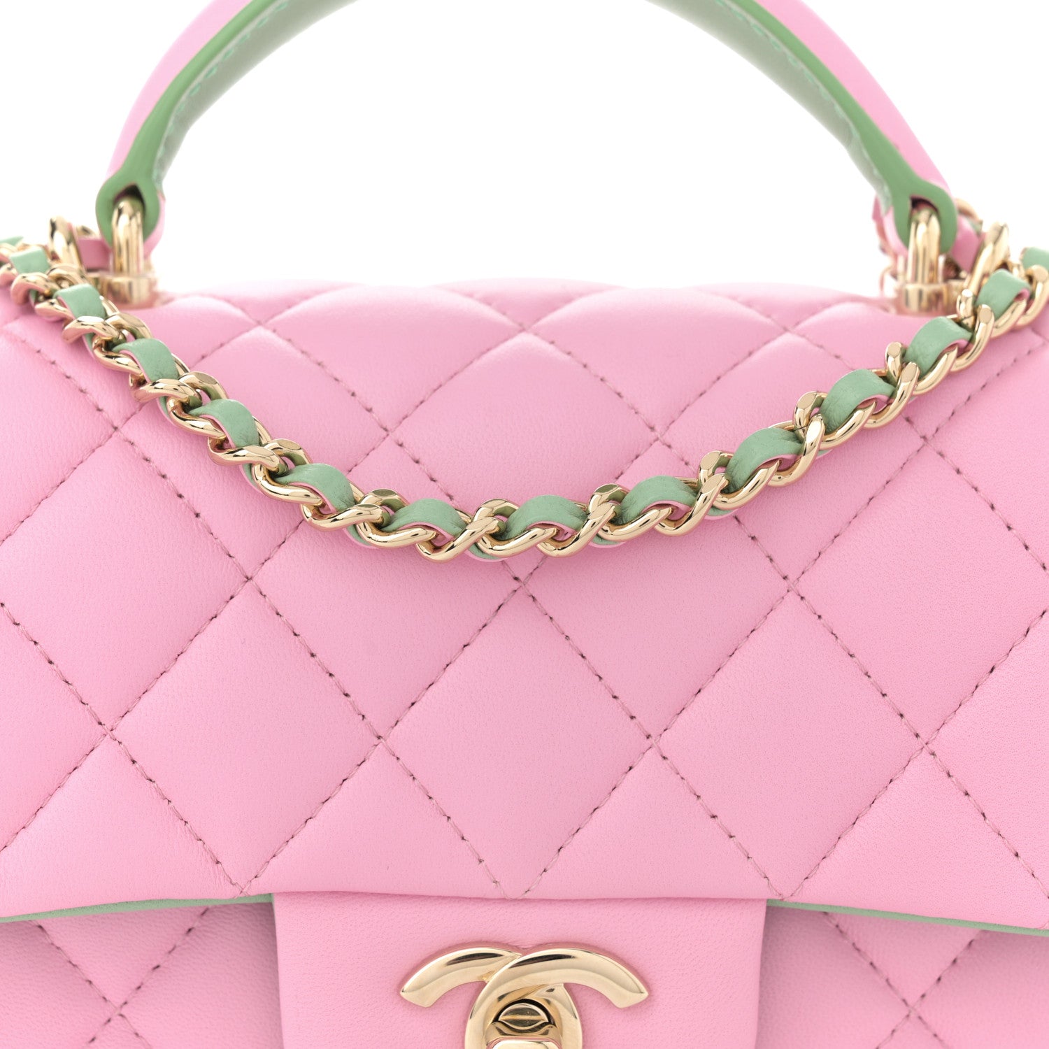 Chanel Lambskin Quilted Mini Top Handle Rectangular Flap Pink Green 8 of 10