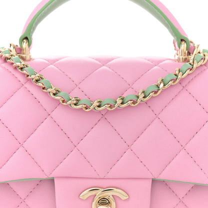 Chanel Lambskin Quilted Mini Top Handle Rectangular Flap Pink Green 8 of 10