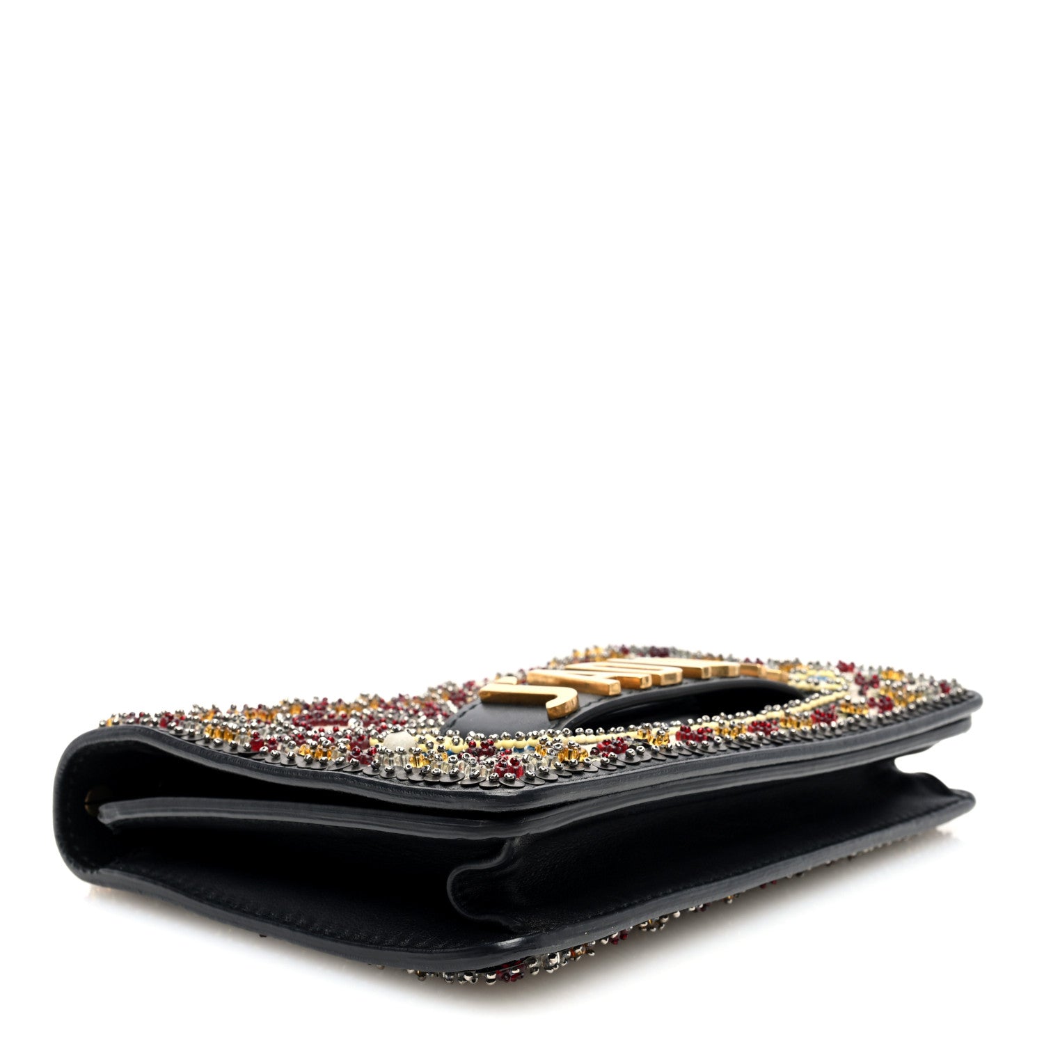 Christian Dior Calfskin Bead Embroidered J Adior Chain Flap Bag Black Multicolor 4 of 9