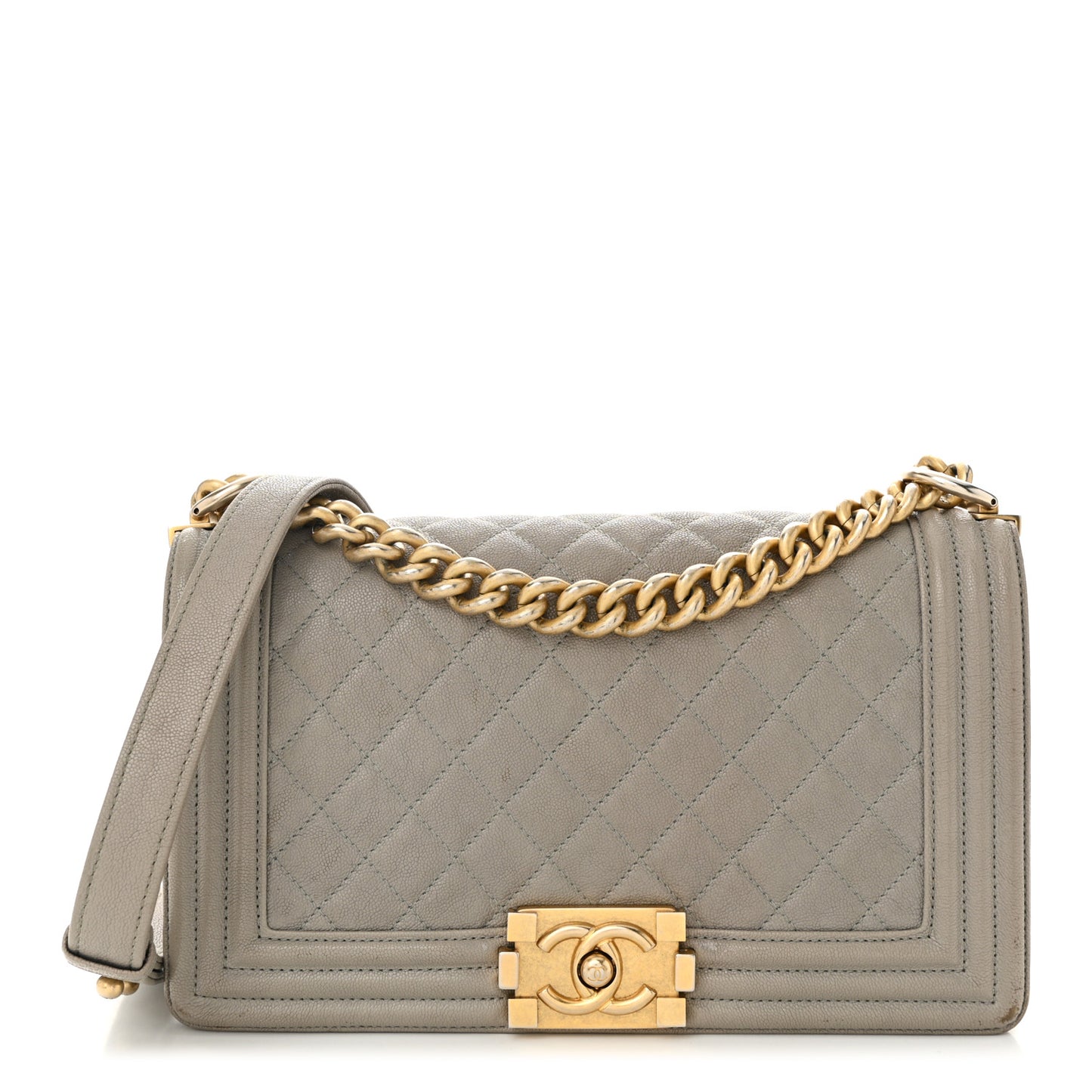 Caviar Quilted Medium Boy Flap Grey