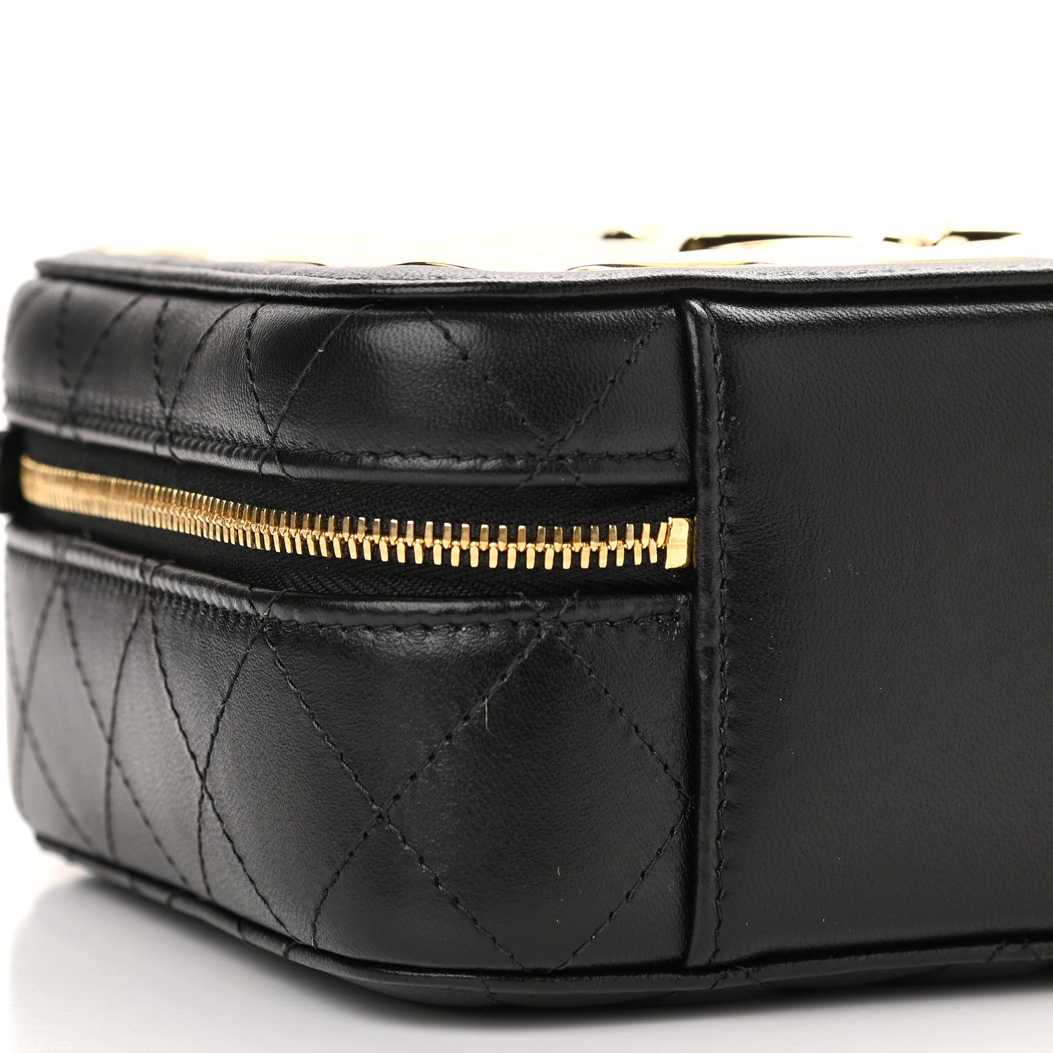 Chanel Lambskin Metal Quilted Golden Plate Vanity Case Black Golden Plate Vanity Case Black Gold 8 of 10