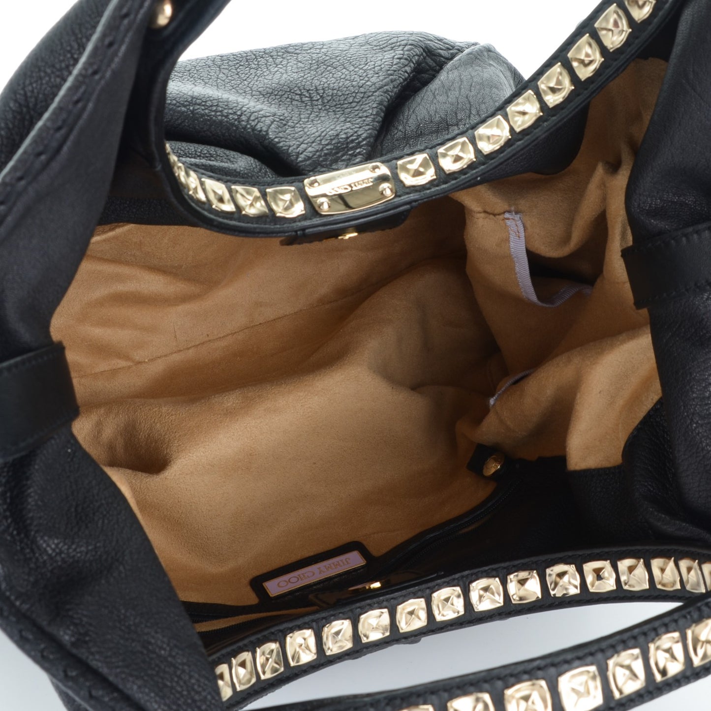 Grained Calfskin Studded Sylvia Hobo Black