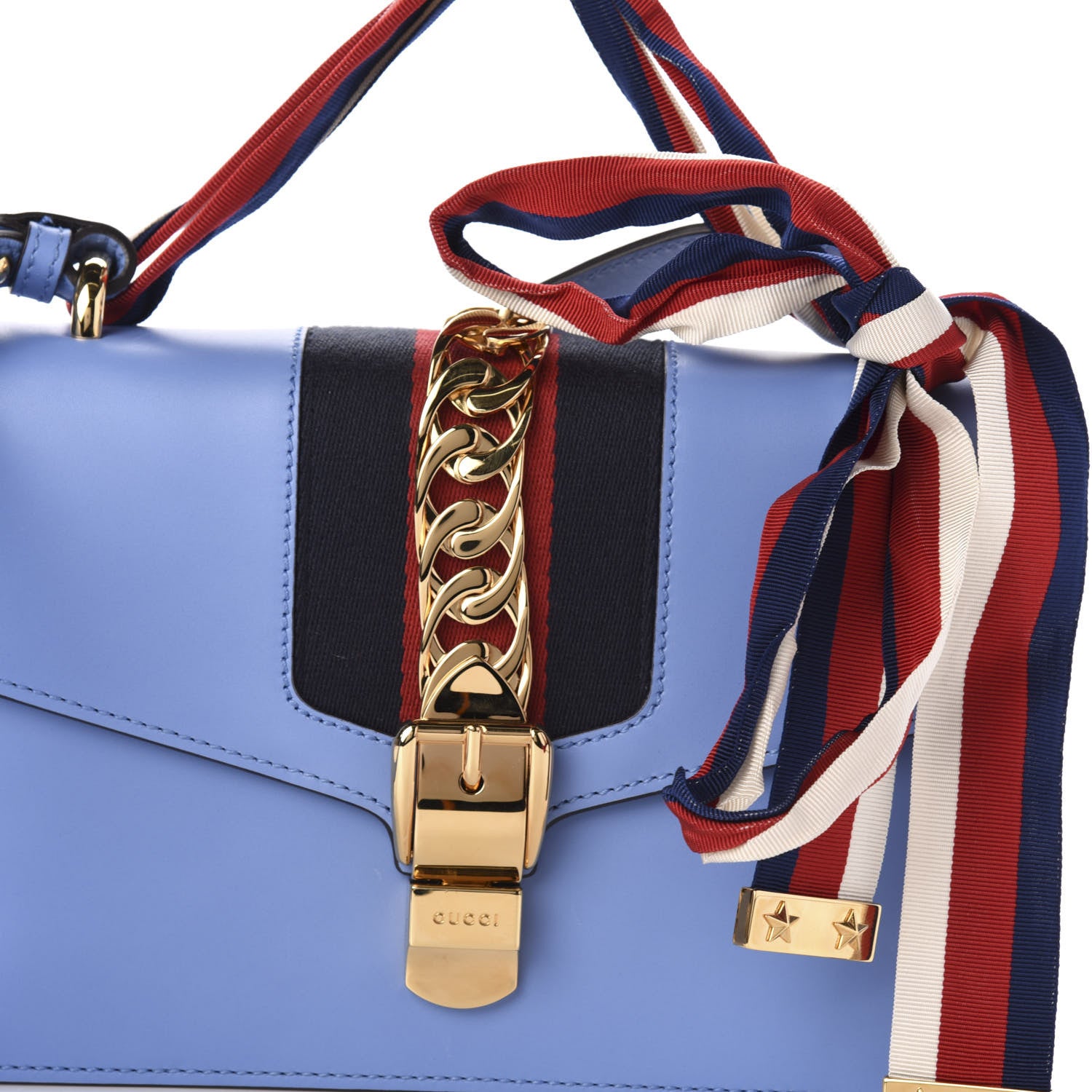 Gucci Calfskin Small Sylvie Shoulder Bag Clear Sky Blue 11 of 11