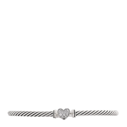 David Yurman Sterling Silver Diamond Cable Collectibles Heart Bracelet 1 of 4