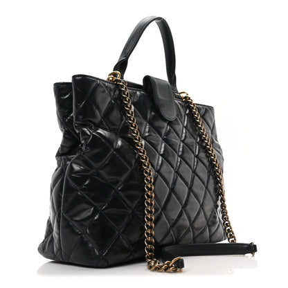 Chanel Calfskin Quilted Large Gold Bar Top Handle Tote Dark Navy Blue 3 of 10