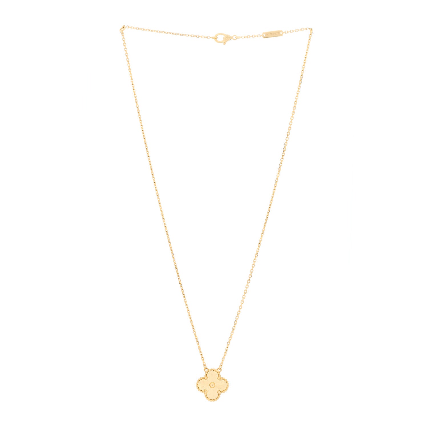 Van Cleef & Arpels 18K Yellow Gold Guilloche Vintage Alhambra Pendant Necklace 2 of 5