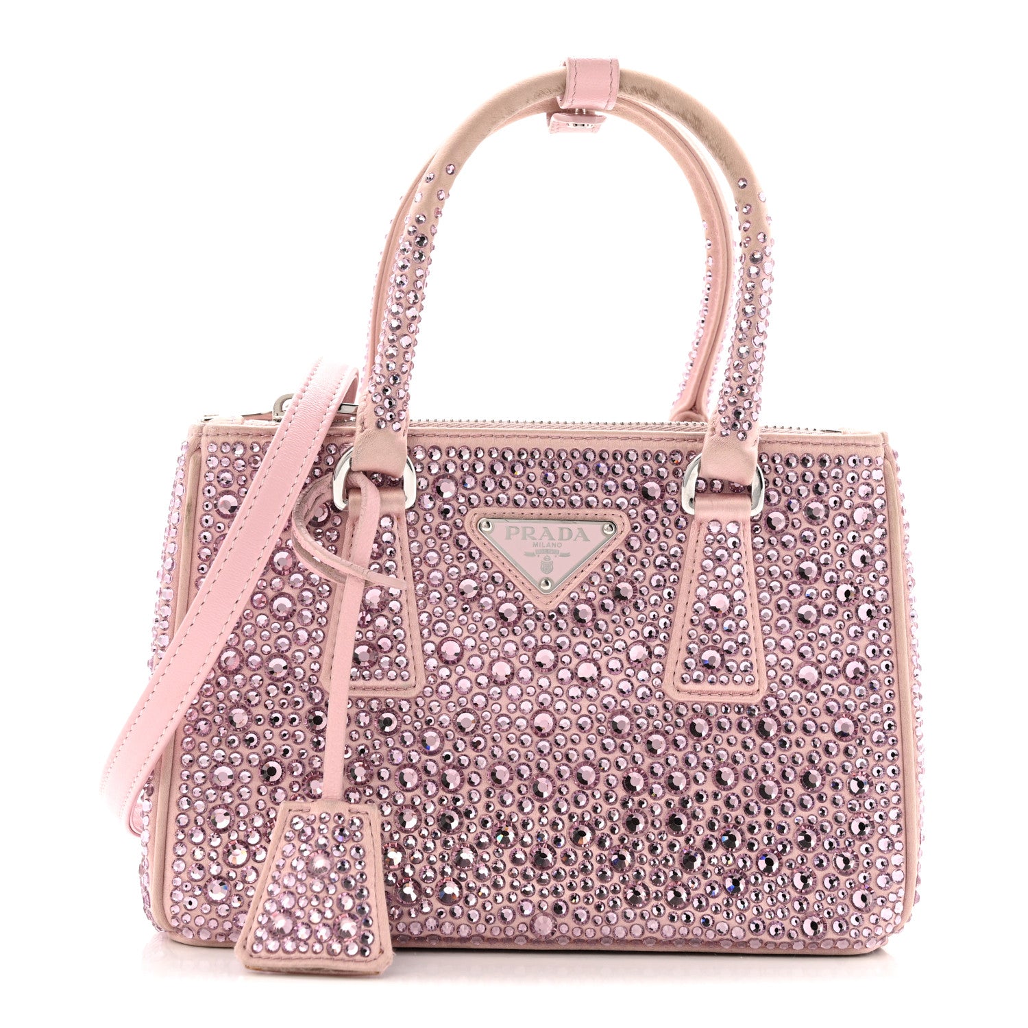 Prada Satin Crystal Mini Galleria Double Zip Tote Alabastro 1 of 10