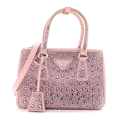 Prada Satin Crystal Mini Galleria Double Zip Tote Alabastro 1 of 10