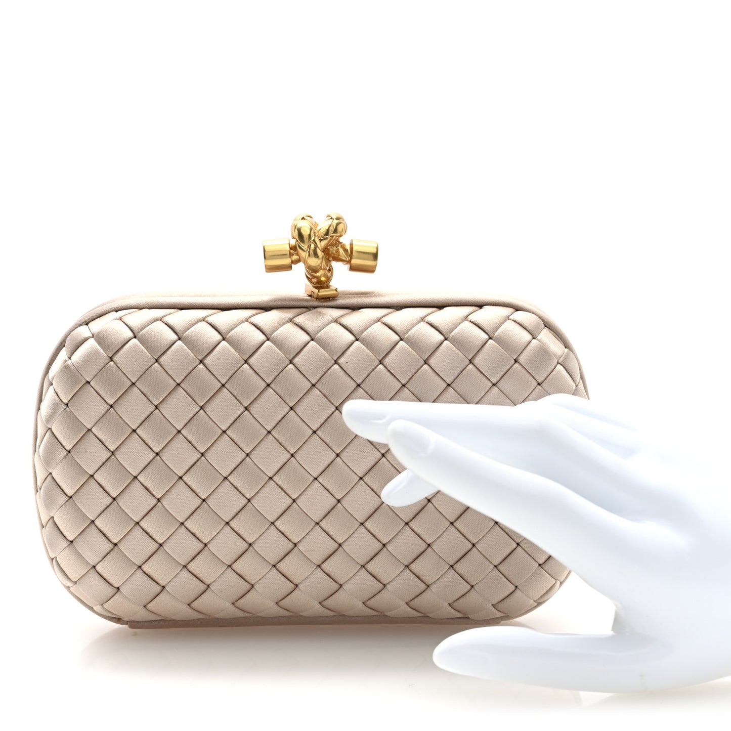 Satin Intrecciato Knot Clutch Nude