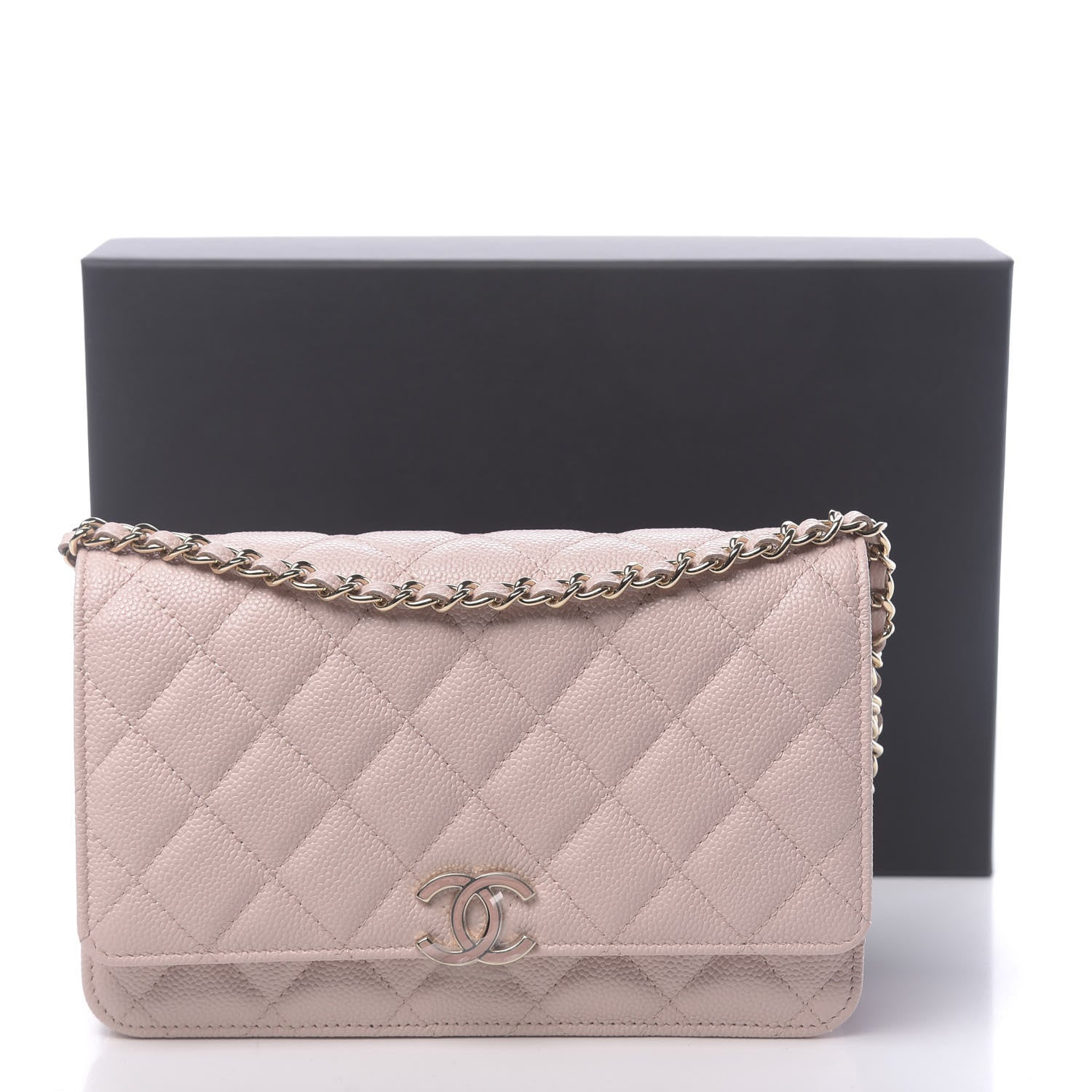 Chanel Caviar Quilted Enamel Wallet on Chain WOC Light Pink 12 of 12