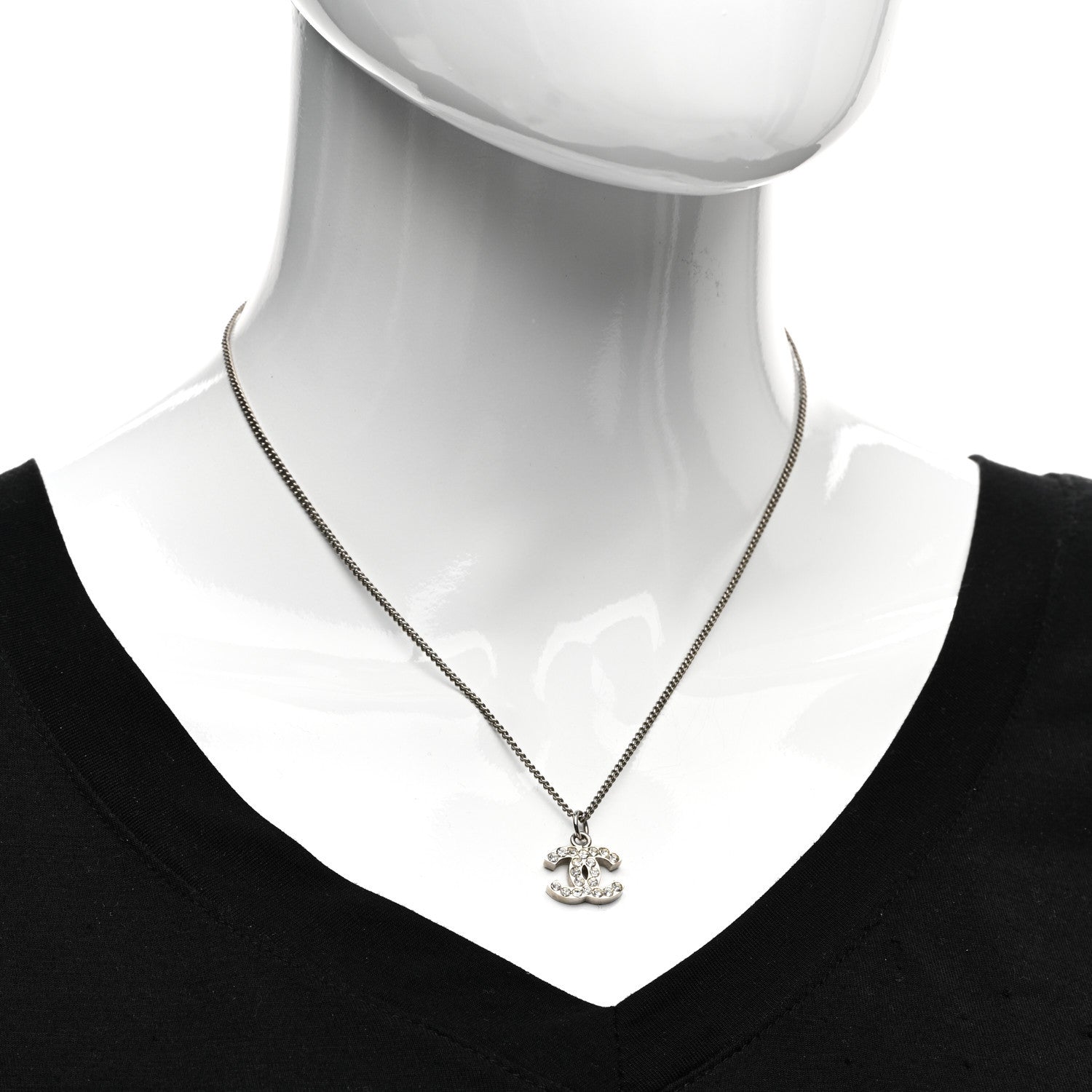 Chanel Crystal Timeless CC Necklace Silver 2 of 5
