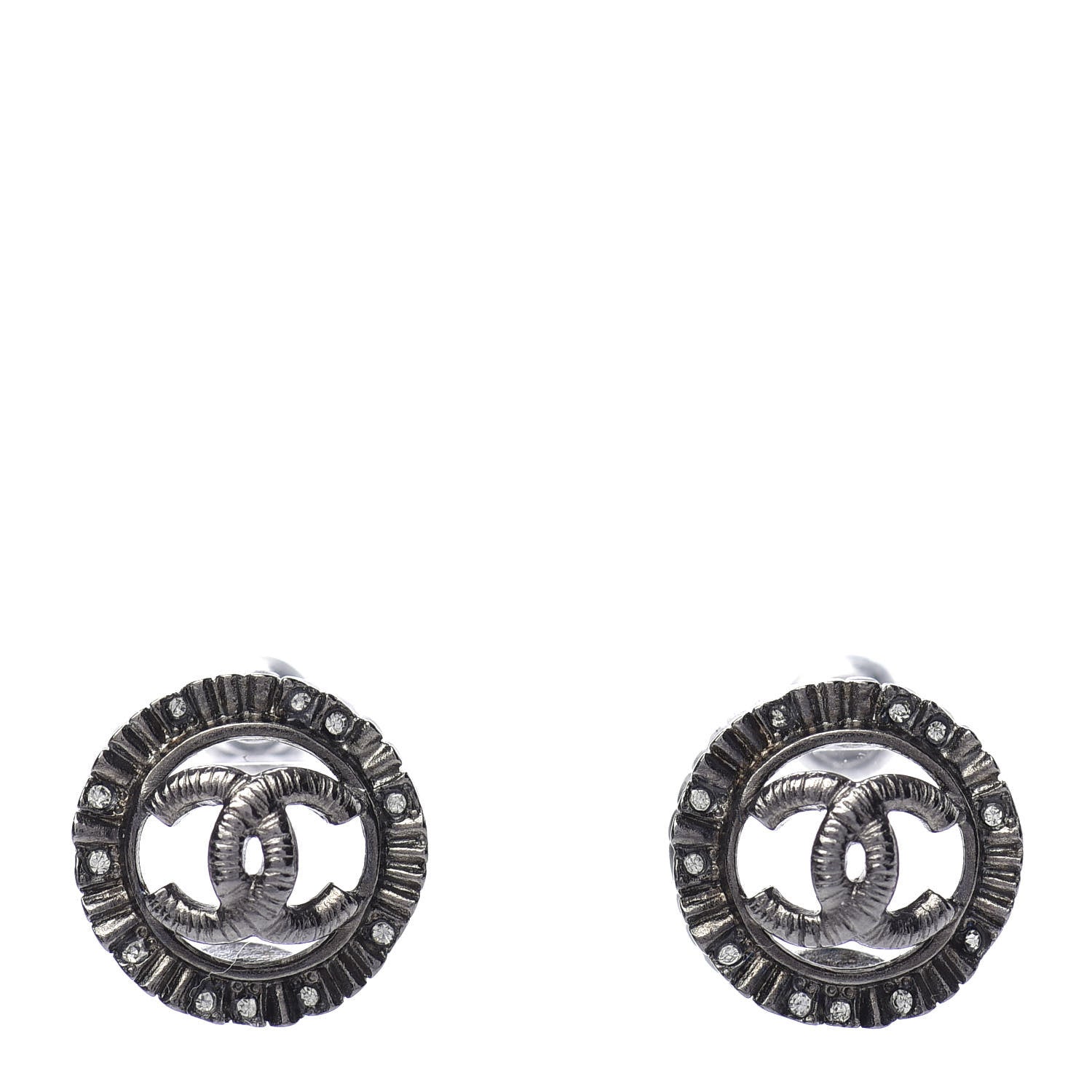 Chanel Ruthenium Crystal CC Round Earrings Silver 1 of 5