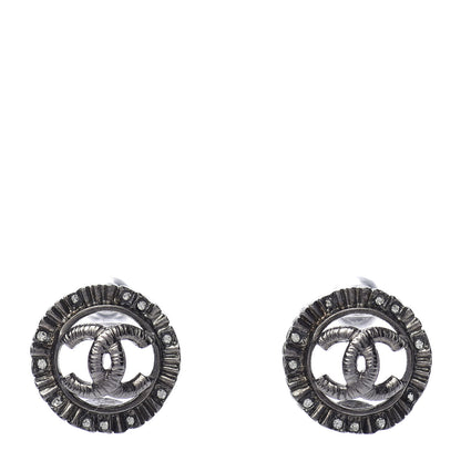 Chanel Ruthenium Crystal CC Round Earrings Silver 1 of 5