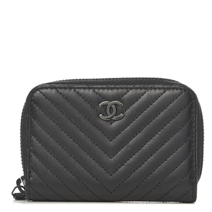 Chanel Lambskin Chevron Quilted Zip Around Coin Purse So Black 1 of 7