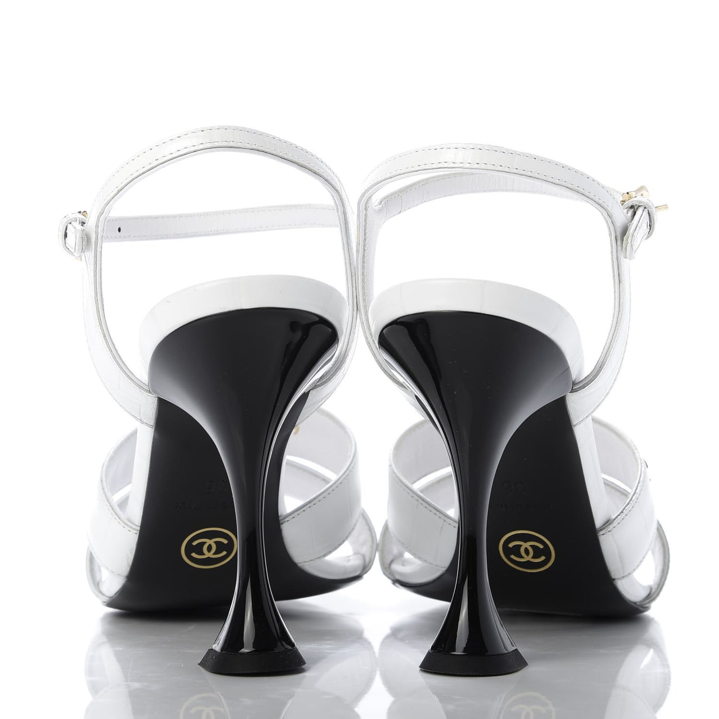 CHANELCalfskin Crocodile Embossed Sandals 36 White