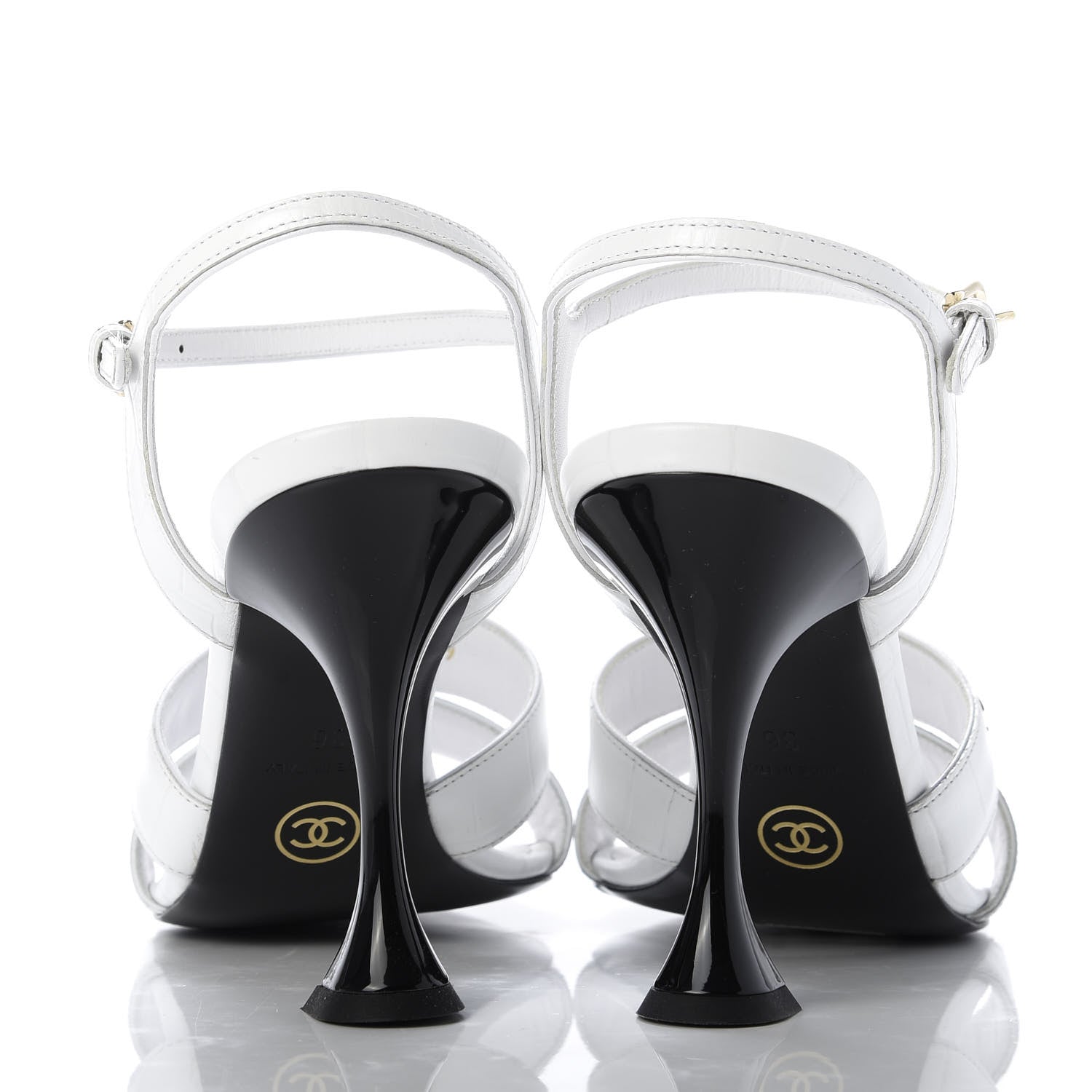 Chanel CHANELCalfskin Crocodile Embossed Sandals 36 White 6 of 10