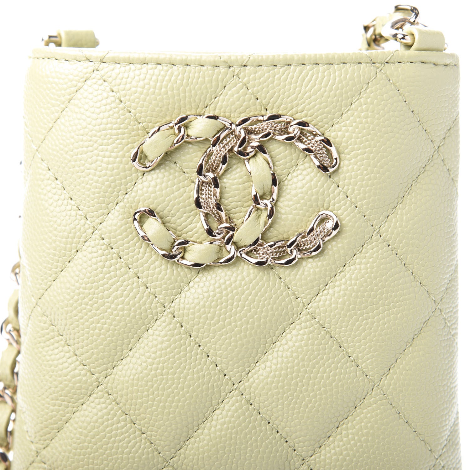 Chanel Caviar Quilted French New Wave Phone Holder With Chain Light Green 9 of 12