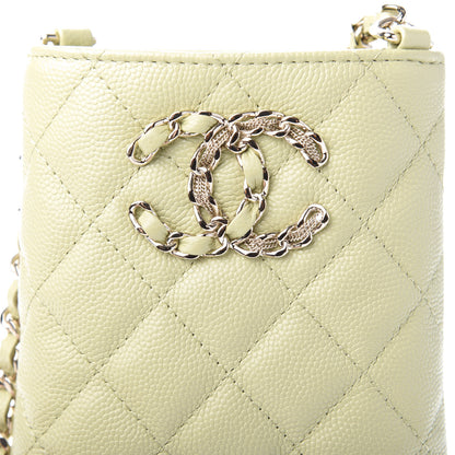 Chanel Caviar Quilted French New Wave Phone Holder With Chain Light Green 9 of 12