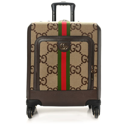 Gucci Monogram Jumbo GG Textured Dollar Calfskin Web Small Savoy Cabin Trolley Camel Ebony New Acero 1 of 8