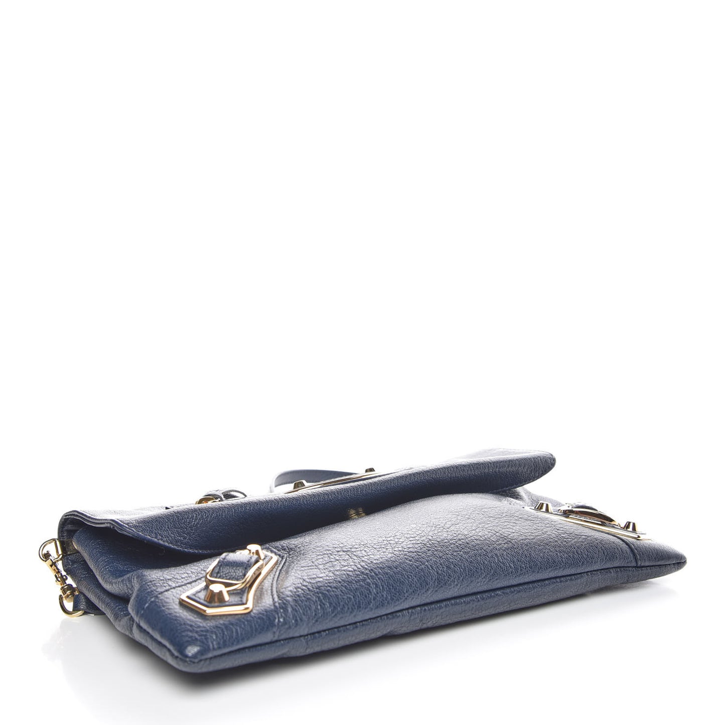 Chevre Gold Metallic Edge Hardware Envelope Clutch Bleu Nuit