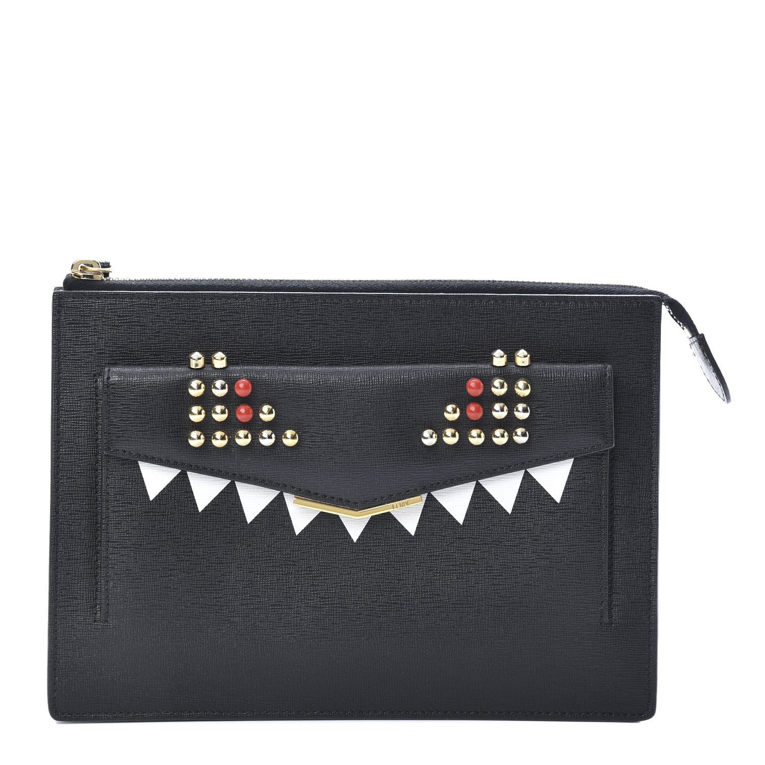 Fendi Vitello Elite Studded Monster Crossbody Bag Black 1 of 10