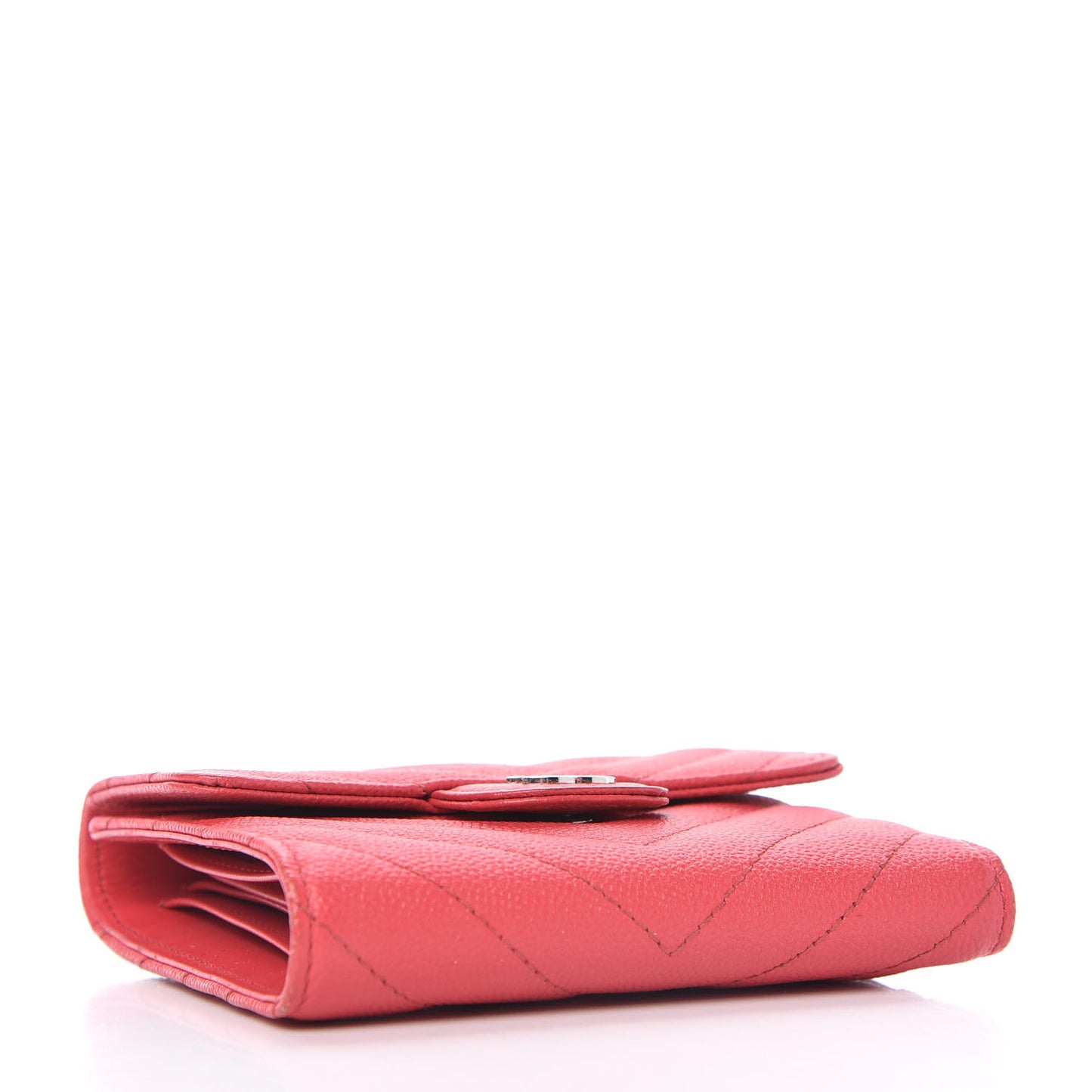 Caviar Chevron Quilted Compact Flap Wallet Red