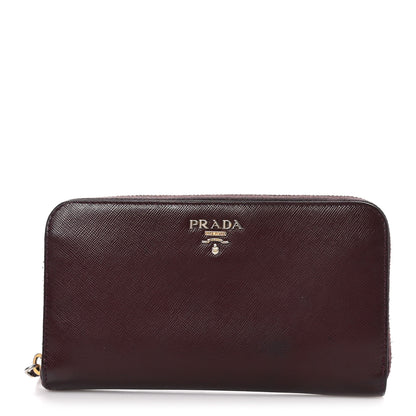 Prada Saffiano Metal Zip Around Wallet Granato 1 of 9