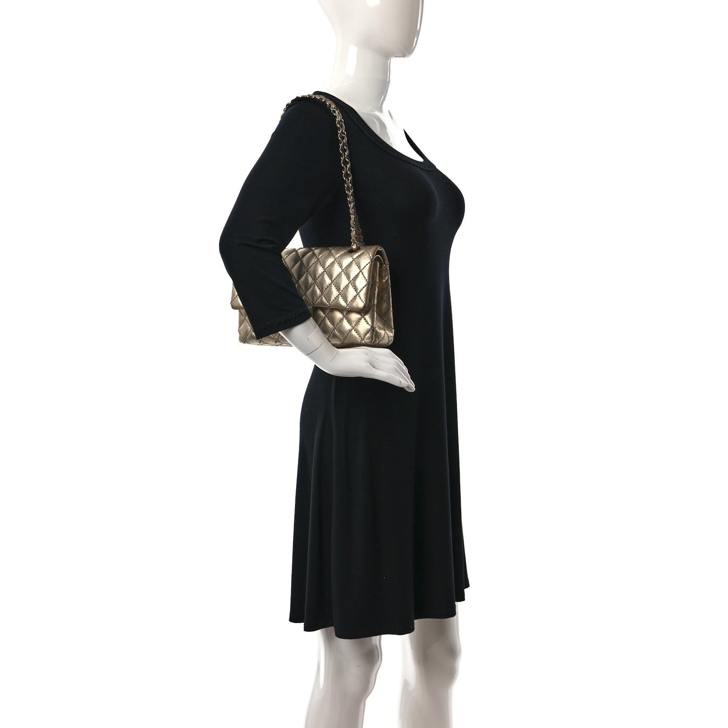 Chanel Metallic Washed Lambskin Quilted Medium Double Flap Dark Gold Black 2 of 18