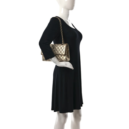 Chanel Metallic Washed Lambskin Quilted Medium Double Flap Dark Gold Black 2 of 18