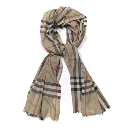 Burberry Wool Silk Gauze Giant Check Lightweight Scarf Camel 1 of 5