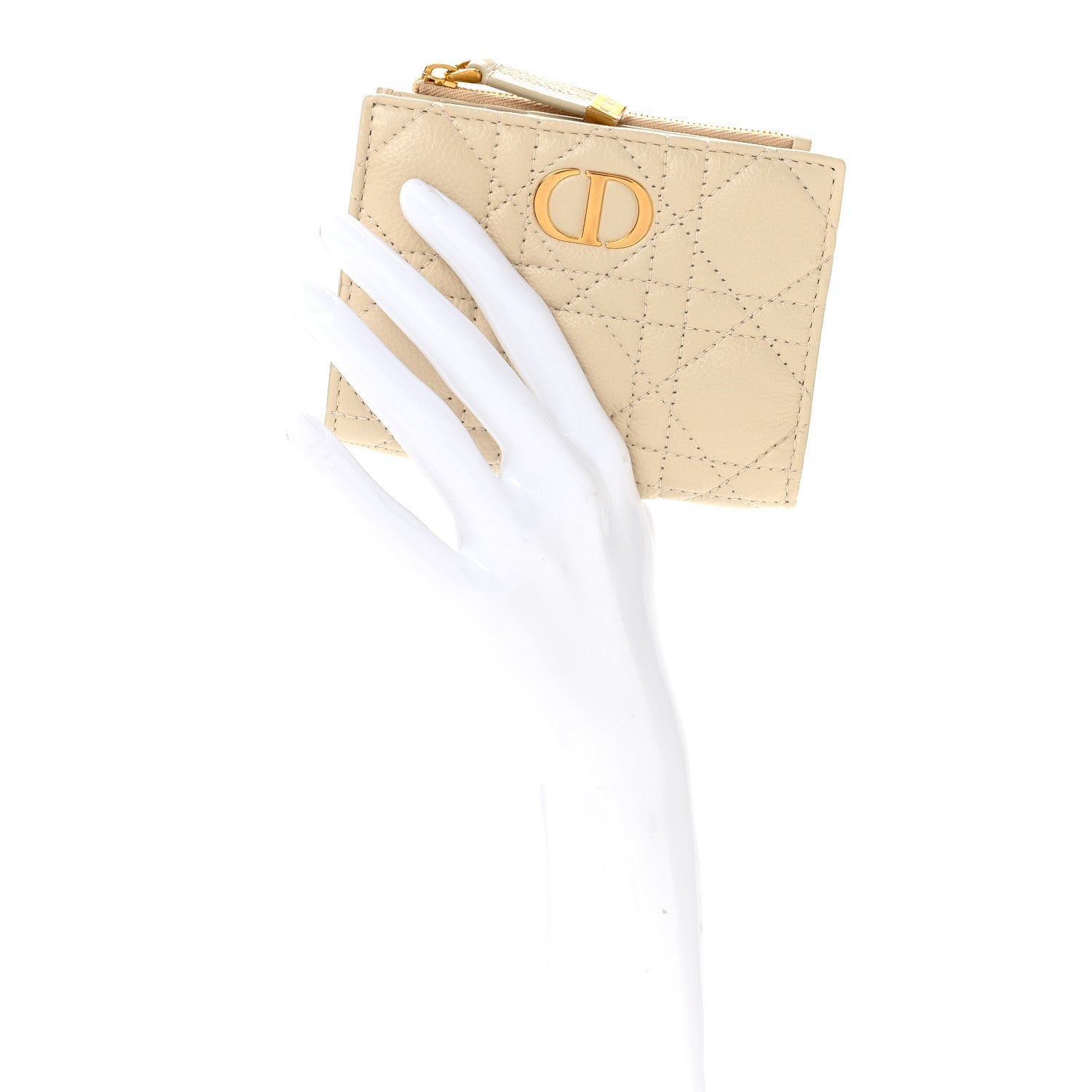 Christian Dior Grained Calfskin Supple Cannage Caro Dahlia Wallet Dusty Ivory 2 of 7