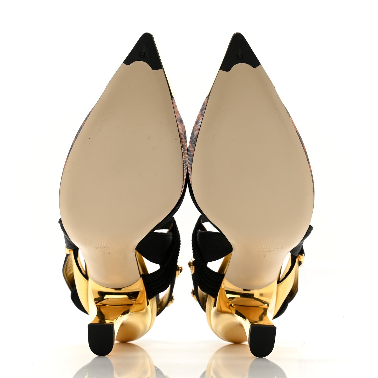 X VERSACE Technical Mesh FF Colibri 85mm Slingback Pumps 39 Tobacco Black