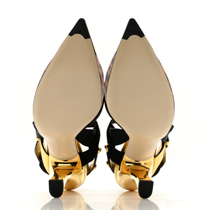 Fendi X VERSACE Technical Mesh FF Colibri 85mm Slingback Pumps 39 Tobacco Black 5 of 9