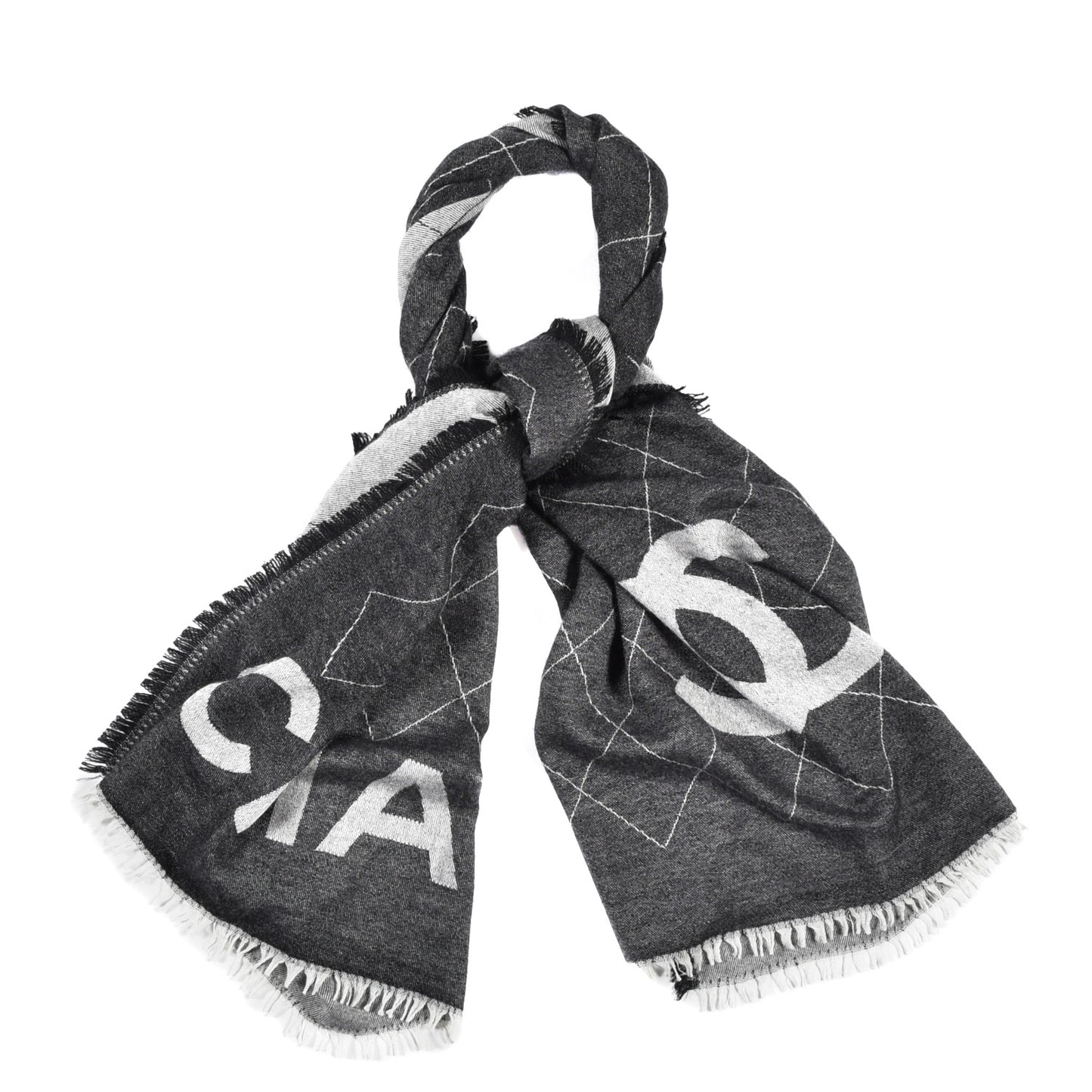 Cashmere Silk Quilted CC Logo Stole Black