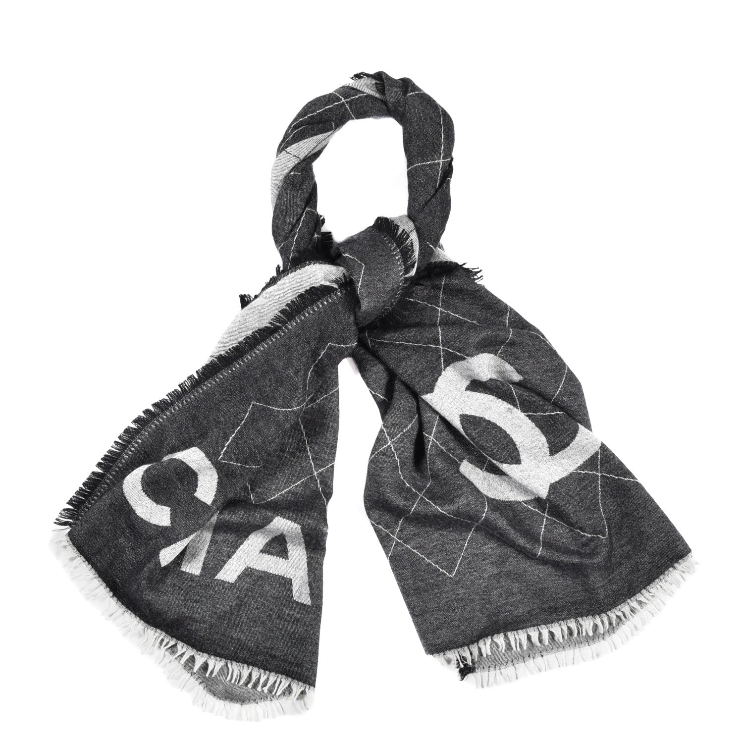 Chanel Cashmere Silk Quilted CC Logo Stole Black 1 of 4