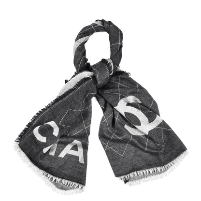 Chanel Cashmere Silk Quilted CC Logo Stole Black 1 of 4