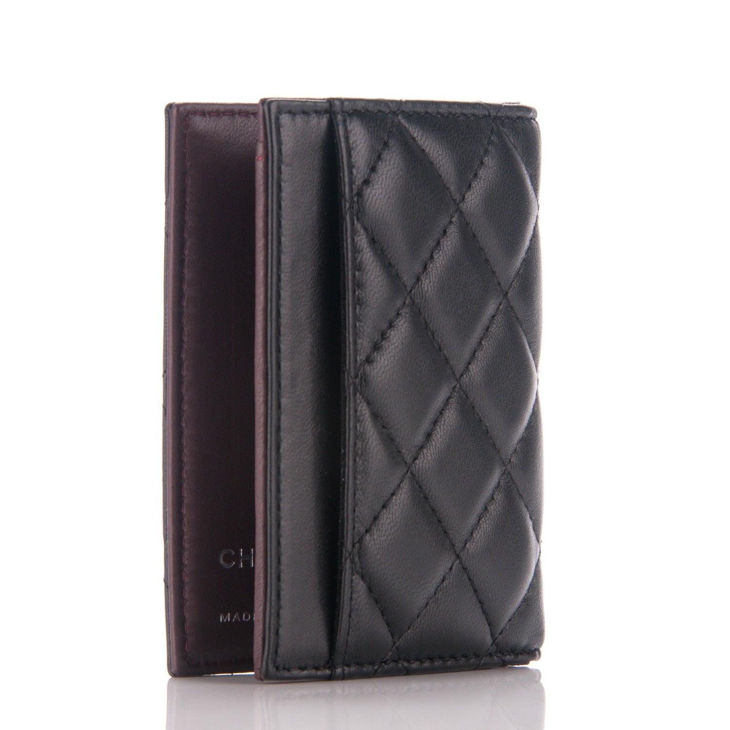 Chanel Lambskin Quilted CC Card Holder Wallet Black 3 of 7