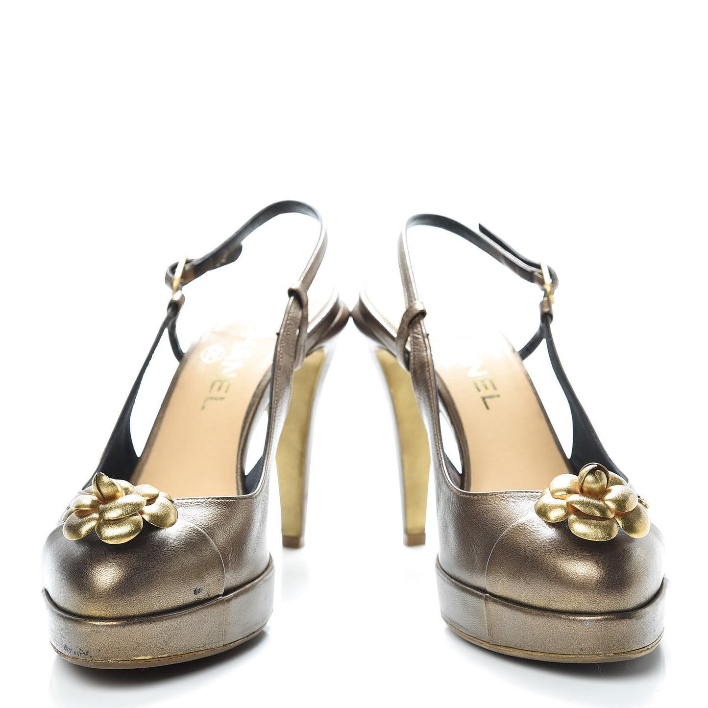 Lambskin Camellia Sling Back Pumps 39 Bronze