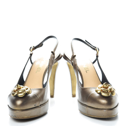 Chanel Lambskin Camellia Sling Back Pumps 39 Bronze 5 of 21